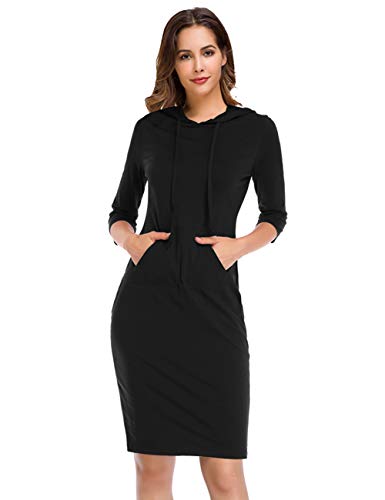 Clearlove Black Dresses For Women,3/4 Sleeve Knee Length Slim Pullover Hoodie Dress (Black M) #TOP2