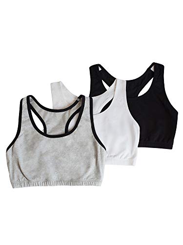 Fruit of the Loom Women's Built Up Tank Style Sports Bra, 3-Pack, Heather Grey with Black/White/Black, 46