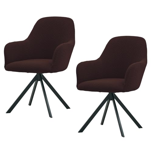Image of HOKIPO Premium Jacquard Fully Covered Cover for Swivel Dining Chair with Arms, Pack of 2, Brown (AR-5356-BR*2)