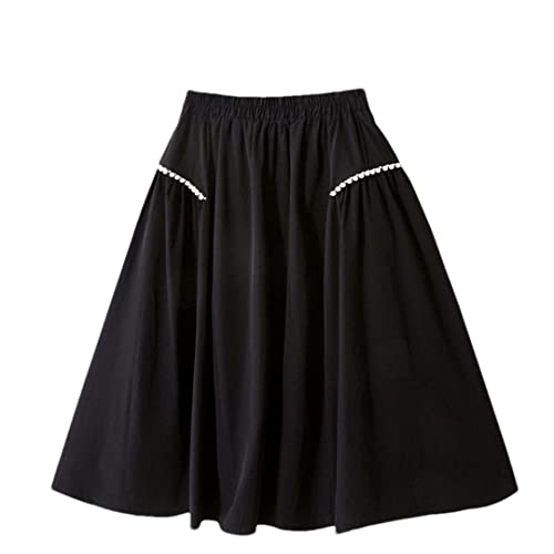 Jupe trapèze mi-longue noire unie vêtement femme léger printemps été