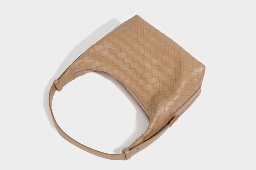Image of Women Dumpling Hobo Bag Woven Shopping Purse Soft Weaving Pattern Leather Shoulder Bag for Women Daily Ladies Crossbody Bag (Brown)