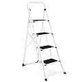 Soctone Step Ladder 4 Step Folding with Anti-Slip Pedal, Lightweight 4 Step Ladder with Handrails, 330 lbs Capacity Perfect for Kitchen & Household, White
