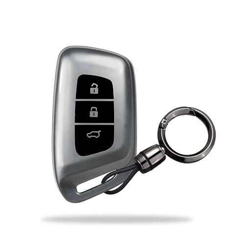 Image of SIAGO TPU Key Cover and Round Key Chain Compatible with MG Hector | Windsor EV 3 Button Flip Key (Grey)