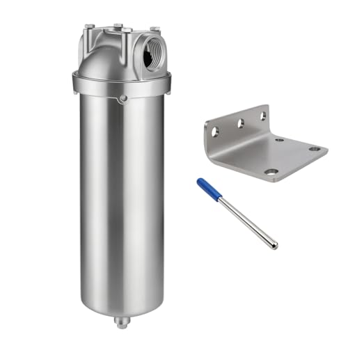 Amwater NSF/ANSI 42 Stainless Steel Whole House Water Filter Housing, 10' x 2.5' Sediment Water Filter System for Heavy Duty, Well & City Water, 3/4' NPT Port, Drain Valve Style C(Square Head)