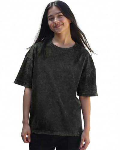 Image of Bewakoof Women's Acid Wash 100% Cotton T-Shirt- Loose Fit, Round Neck, Half Sleeves