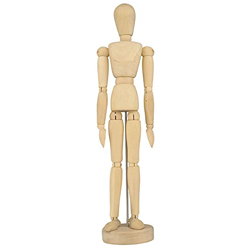 Quickdraw 12 Inch Wooden Human Body Drawing Mannequin with Stand - Flexible Joints Artist Manikin Wood Model Articulated Unisex Art Figure for Sketching & Painting