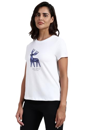 Image of Van Heusen Women's Cotton T-Shirt | Soft Breathable Cotton | Relaxed fit | Lounge Tee| Printed | Round Neck | Short Sleeve| Comfortable Everyday Wear | Style 55432
