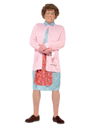 Smiffys Disfraz acolchado de Mrs Brown, Rosa, Vestido, rebeca, peluca, gafas, pañuelo y lunar Halloween, Carnaval