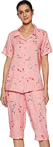 Image of Longies Women's Rayon Pyjama Night Suit Regular Capri Set ((LGRCSSY003 Pink XLarge) XL)