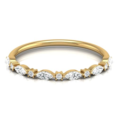 Round Cut Moissanite Wedding Band, Anniversary Promise Ring For Women, 925 Sterling Silver & Gold Engagement Band For Her Christmas