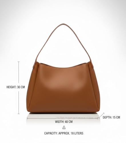 Image of PAVILONN Women Shoulder Purse Office Tote Work Handbag Structured Carry Bag with Large Capacity Travel Satchel Elegant Professional Ladies Fashion Accessory for College Shopping Everyday Use | Premium Leather Bags, Elegant Travel Bags, Lightweight Lady Bag, Spacious Office Bags, Large Capacity Totes, Adjustable Strap Bag
