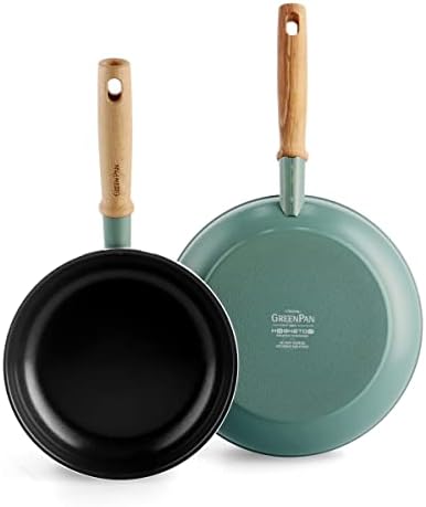 GreenPan Mayflower Healthy Ceramic Non-Stick 28 cm Frying Pan Skillet, Vintage Wood Handle, PFAS-Free, Induction, Smoky Blue, Blue