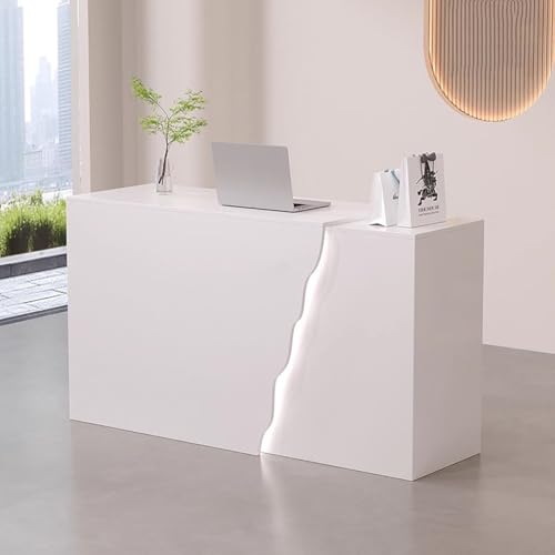 BK&MF 受付カウンター LEDライト付き,木製 カウンターテーブル 小規模店舗のレジロック引き出し組み立てが簡単 大容量収納お店 美容室 アパレルショップ 会社フロント,A,140x40x90cm(55x16x35inch)