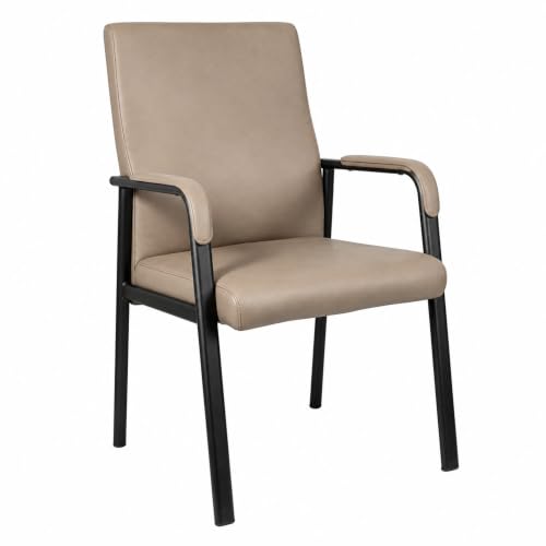 Image of Leather Office Guest Chair, Guest Conference Room Chair, 600 LBS Capacity High Back Reception Chair with Padded Armrests, No Wheels, Grey - 1 Pack