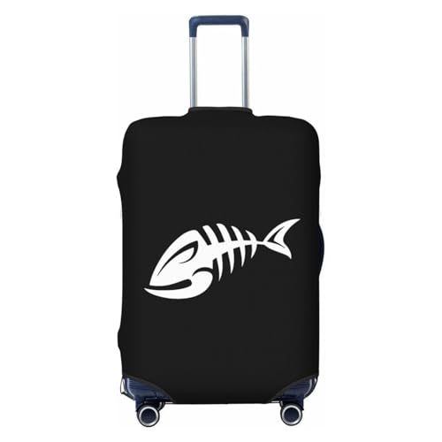 Bone Fish Skeletons Travel Luggage Cover Suitcase Protector Fits 26-28 Inch Case(Black,L)