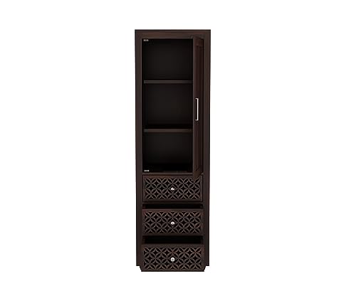 Image of Sheesham Wood Wooden Single Door Wardrobe Organizer for Clothes | - Solid Wood Almirah with 3 Drawers, 3 Shelves - Cupboard for Large Bedroom (Design 13)