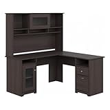 Bush Furniture Cabot L Shaped Desk with Hutch in Heather Gray