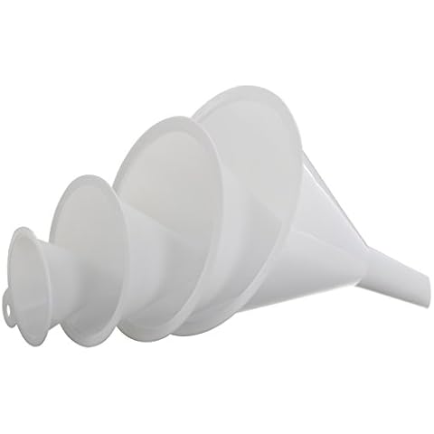 RAM-PRO 4-Piece All Purpose Wide-Mouth White Plastic Funnel Set for Quick and Clean Transferring Liquids, Dry Goods, Between Pitchers, Bottles, Cans and Containers Cover