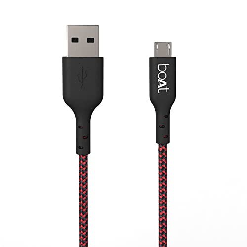 Image of boAt Micro USB 150 Tangle-Free, Sturdy Micro USB Cable with 2A Fast Charging & 480mbps Data Transmission, 10000+ Bends Lifespan & Extended 1.5m Length Black