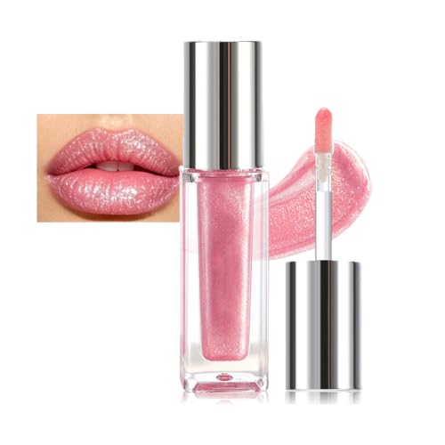 Image of Pink Glitter Lip Gloss, Sparkling Liquid Lip Stain, Lightweight Long Lasting Shimmer Liquid Lipstick, Hydrating Moisturizing Pink Lip Tinted, Highly Pigmented Shiny Lip Balm Lip Makeup for Women