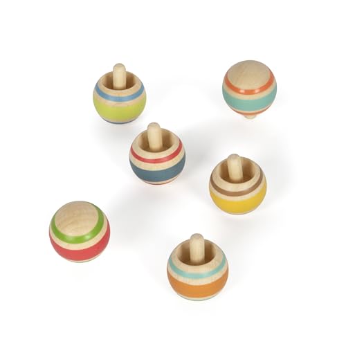 small foot Wendekreisel-Set aus Holz, ideales Mitbringel, 6 Kreisel, Beschäftigung für Kinder ab 3 Jahren, 12606