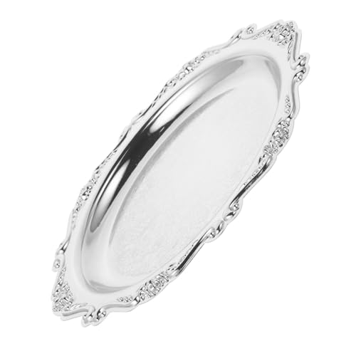 SOLUSTRE Vintage Stainless Steel Serving Plate Small Multipurpose Snack Tray for Party Food Jewelry Holder Dessert Dish Elegant Iron Restaurant Serving Tray with Retro Luxury Design