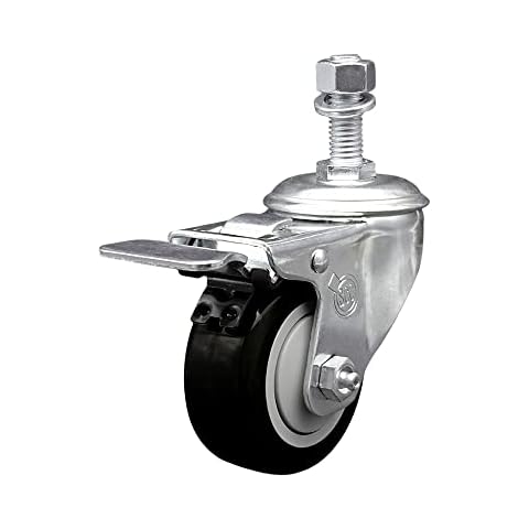 Service Caster Brand Replacement for Colson Caster 2.03254.95 MTG11 BRK5 -Polyurethane Swivel Threaded Stem Caster with 3.5" Black Wheel and 1/2" x 1" Stem & Total Locking Brake-300lbs Capacity/Caster Cover