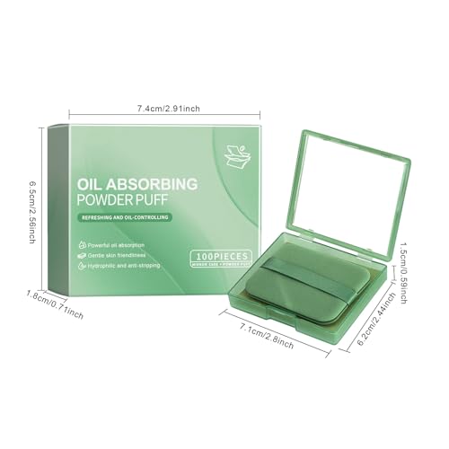 Folhas de borrão de óleo facial com espelho e puff, 100 folhas de óleo para homens e mulheres, folha