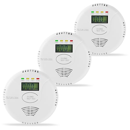 3 Packs Carbon Monoxide Detectors, AGSMXSYG Carbon Monoxide Alarm Battery Powered with Digital Display, CO Detector Alarms Monitor Battery Operated for Home,RV & Kitchen