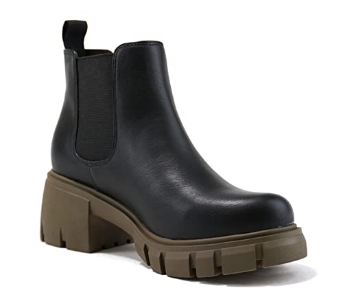 Image of Soda PIONEER ~ Women Lug Sole Mid Heel Chelsea Fashion Ankle Bootie w /Double Elastic Gore