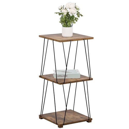 LOFTEY Small Side Table, Square Small End Table, 28 Inch Industrial Tall End Table for Living Room, Bedroom, Bathroom, Rustic Brown