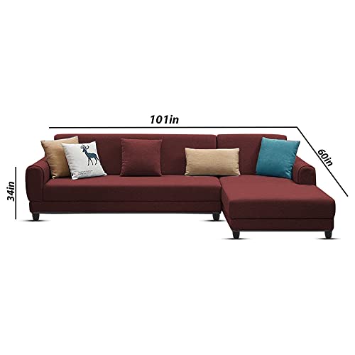 Image of Kraven RHS 6 Seater L Shape Sofa Set for Living Room (Maroon Fabric)