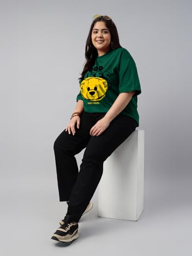 Image of JUNEBERRY 100% Pure Cotton Oversized Baggy Fit Cool Front Chest Graphic Printed Half Sleeve Plus Size T-Shirt for Women & Girls (Sizes: 2XL to 5XL)