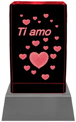 Kaltner Präsente Stimmungslicht - Das perfekte Geschenk: Kristall Glasblock mit 3D Gravur/Ich liebe dich Geschenke für Frauen, Männer/Jahrestag Geschenk für Sie, Ihn/Gravur Herz/Nachtlicht
