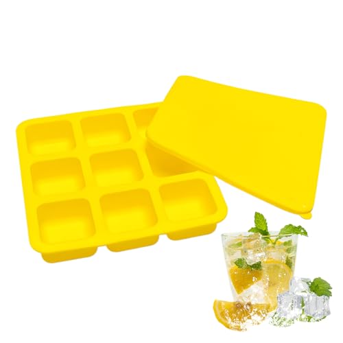 Cubiteras De Silicona Para Cubitos De Hielo - Con Tapa 9 Cavidades Silicona Reutilizable Utensilios De Cocina | Molde Para Cubitos De Hielo Cuadrados - Para Cócteles Whisky Café Fiestas Bebida Comida