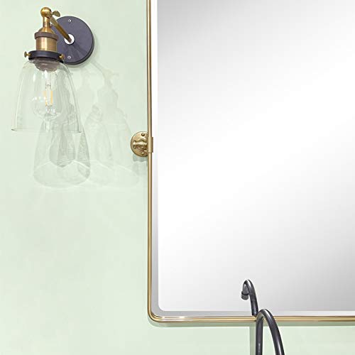 Image of TEHOME Gold Pivot Rectangle Bathroom Vanity Mirrror Farmhouse Tiltable Rounded Metal Framed Pivoting Bathroom Mirror with Beveled Mirrror, Overall 26.91 x 35 inches (Mirrror 23 x 35 inches)