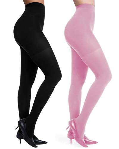 Image of Citystl 2 Pack Black Tights for Women, 60D Opaque Control Top Pantyhose