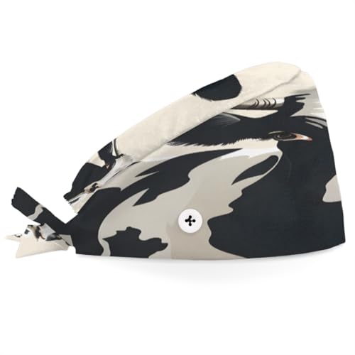 Aglebo Watercolor Cows Working Caps with Buttons Sweatband Adjustable Elastic Bouffant Surgical Caps Breathable Nurse Doctor Hat Men Women