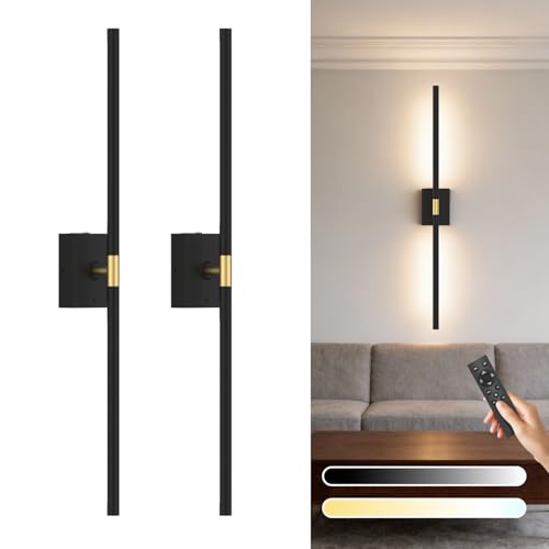 Image of Battery Operated Wall Sconce Set of 2, 10000mAh 4CCT Dimmable, Black | Remote & Touch Control, 4CCT Dimmable, 360 Rotate, Rechargeable Wall Lights for Bedroom Living Room Hallway 31.5inch
