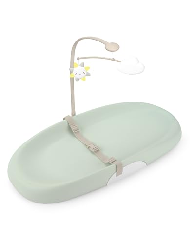 Image of Skip Hop Baby Changing Pad Nursery Style Wipe-Clean Contoured with Cushioned Foam, Non-Skid Base, Built-in Safety Belt & Tuck-Away Toy Bar Fits Standard Changing Tables, Sage