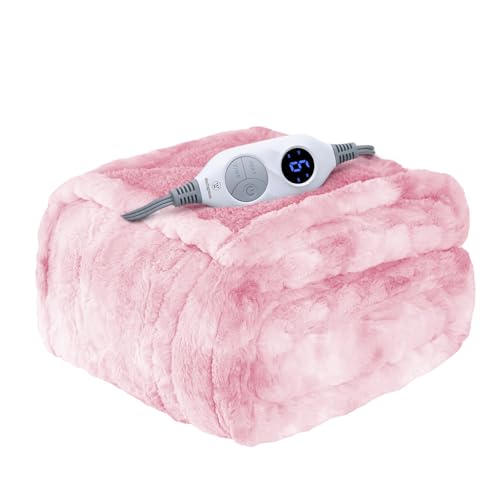Image of Westinghouse Electric Throw Blanket, Faux Fur Heated Blanket with 6 Heating Levels & 2-10 Hours Auto Off, Soft Cozy Sherpa Heated Blanket Washable Blanket (50 inch x 60 inch Throw Size, Pink)