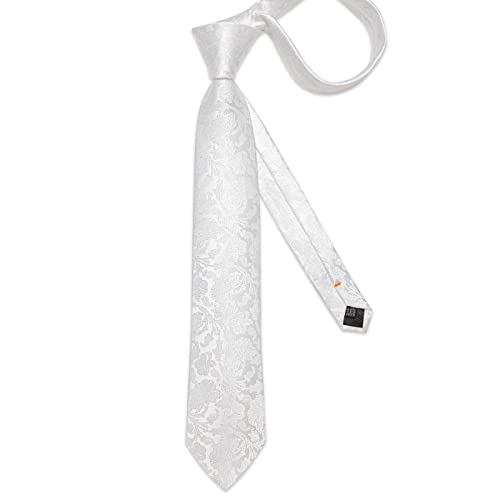 Image of DiBanGu Silk Floral Ties for Men Woven Paisley Necktie and Tie Clip Handkerchief Cufflinks Set for Party Wedding