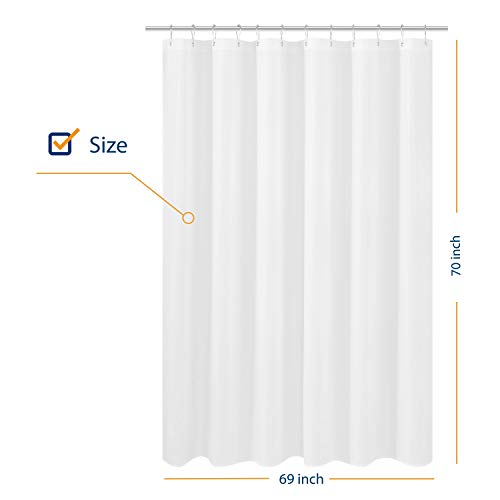 Image of N&Y HOME Fabric Shower Curtain Liner 69 x 70 inches, Hotel Quality, Washable, Water Resistant White Spa Bathroom Curtains with Grommets, 69x70