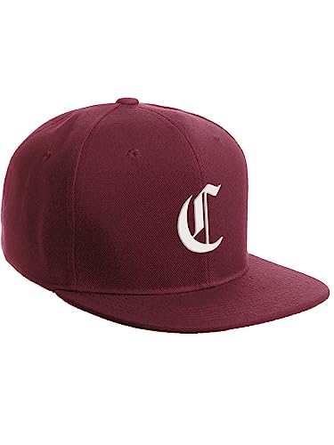 Daxton Classic Snapback Hat Old English Font Alphabet A to Z Flat Bill Visor Cap, Burgundy Hat, White C