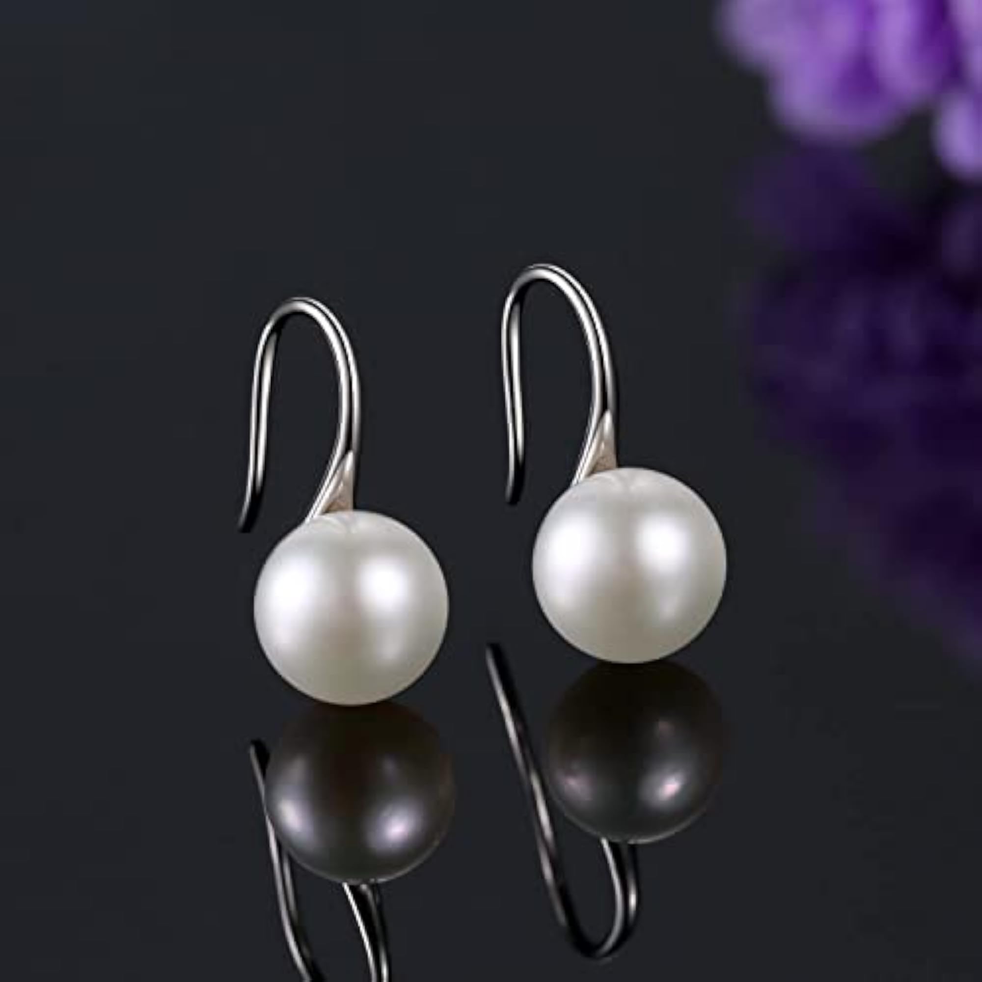 Women's 925 Sterling Silver Stylish Pearl Earrings, Brilliant Lustre