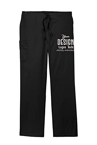 INK STITCH Unisex WW3150 Custom Embroidered Logo Texts Workflex Scrub Cargo Pants - Black (L)
