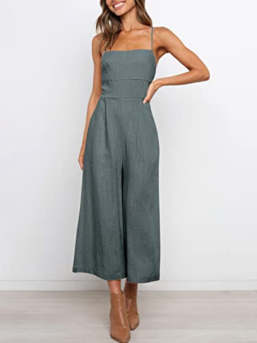 Anrabess Women's Summer Spaghetti Strap Tie Back Sleeveless Dressy High Waist Wide Leg Jumpsuit Rompers Pockets 534Shenhui-M #TOP3