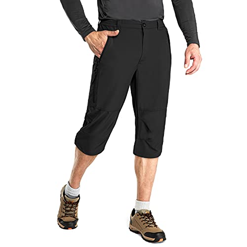 Men's Hiking Golf Capri Pants 3/4 Cargo Quick Dry Lightweight Stretch Below Knee Shorts Pants Travel Casual Black #TOP1