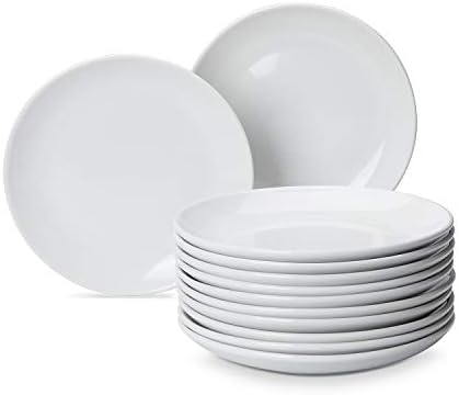 AmazonCommercial 12-Piece Porcelain, 17.78 cm Coupe Dessert Plate Set, White