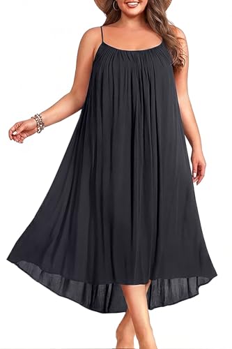 Pinup Fashion Plus Size Swimsuit Cover Up Black Long Beach Coverups Women Spaghetti Strap Loose Swimwear Summer Casual Cover Dress